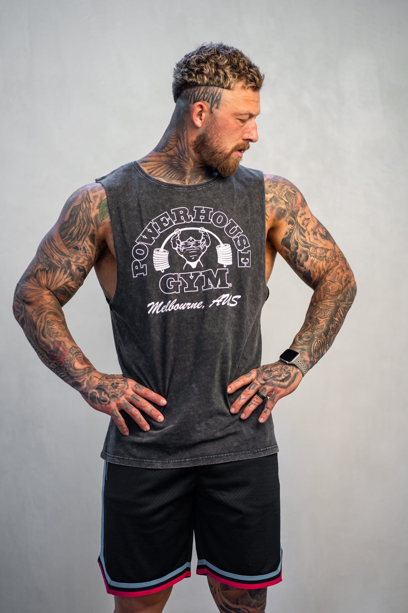 Powerhouse Gym Pro Shop Faded Tank Charcoal