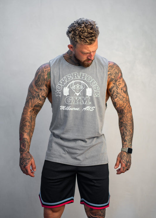 Powerhouse Gym Pro Shop Faded Tank-Stone