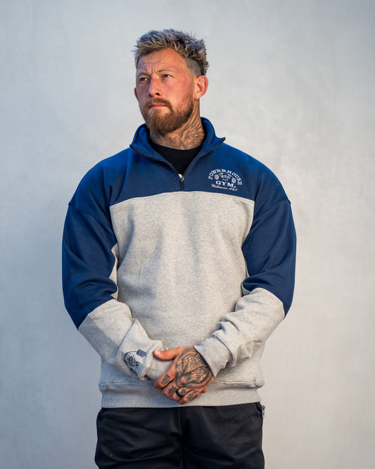 Powerhouse Gym Pro Shop Quarter Zip Jumper Navy Blue/Grey